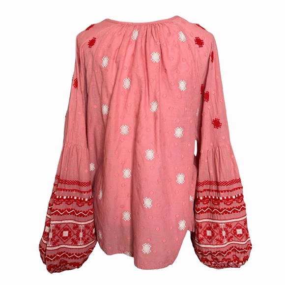 Anthropologie Seen Worn Kept Layla Peasant Top  Pink Red Embroidered Boho 12 - Picture 4 of 12